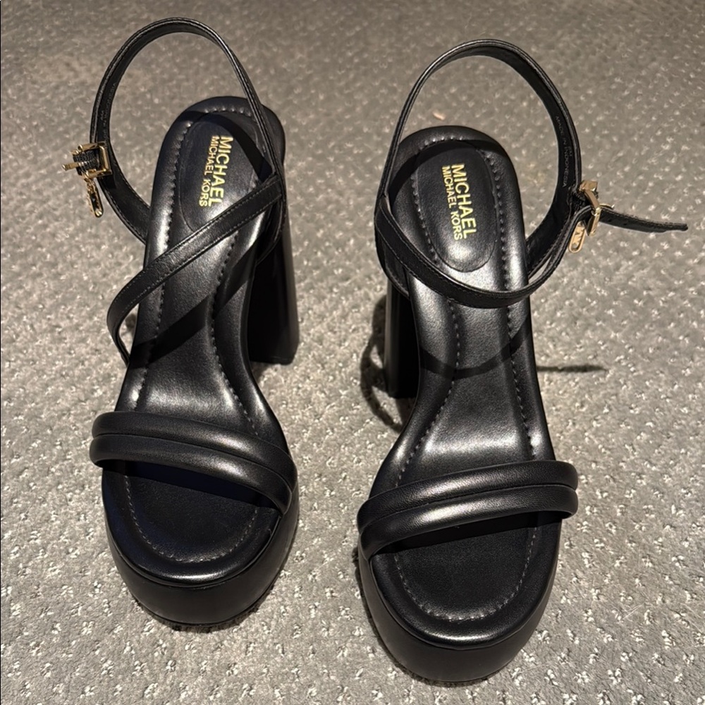 Michael Kors Black Heeled Sandals with Strappy Design